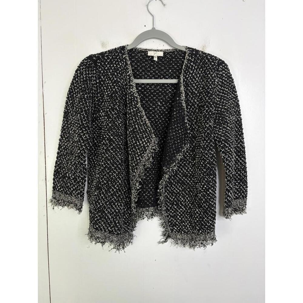 Joie Blazer Womens Small Fringe Trim Perlyn Tweed Unlined Short Stretch Caviar